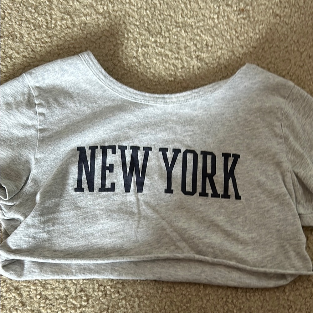 Gray New York Graphic Crop Top
